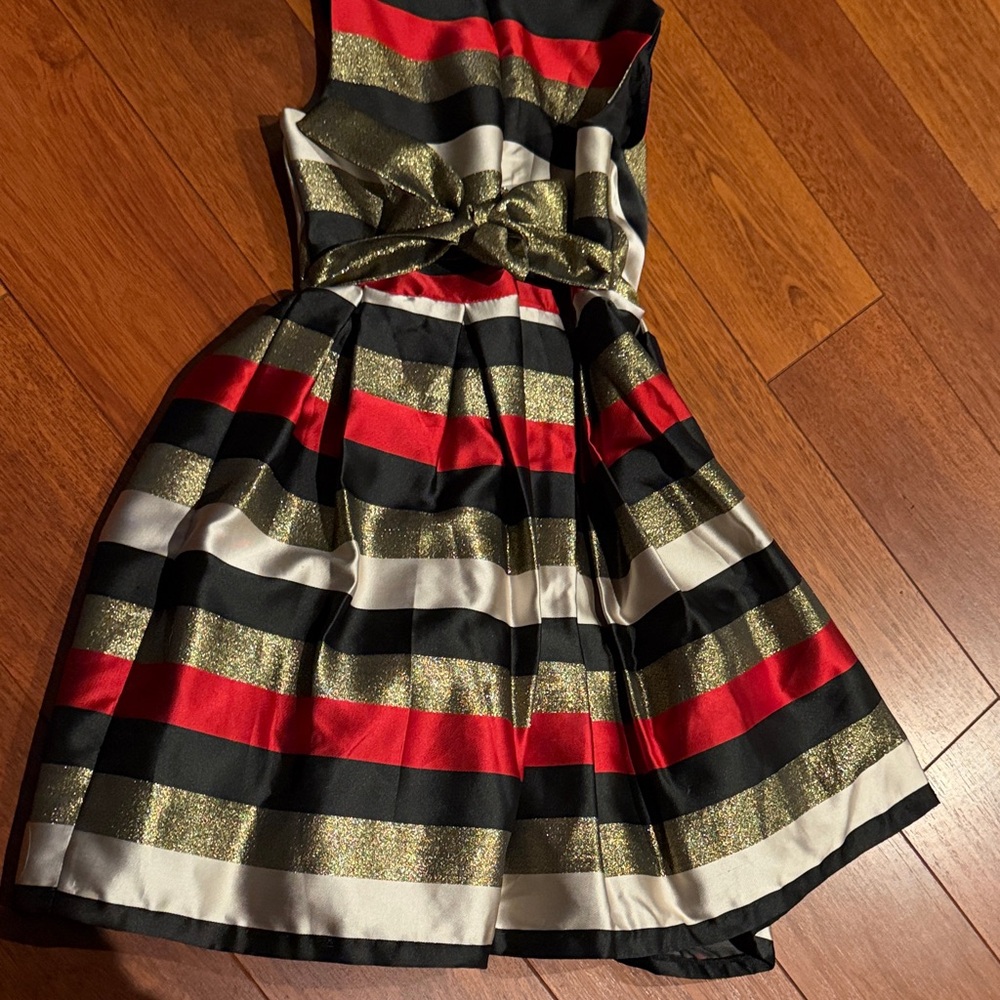 Elegant Striped Kids Dress - Red, Black, Gold - Picture 3 of 3